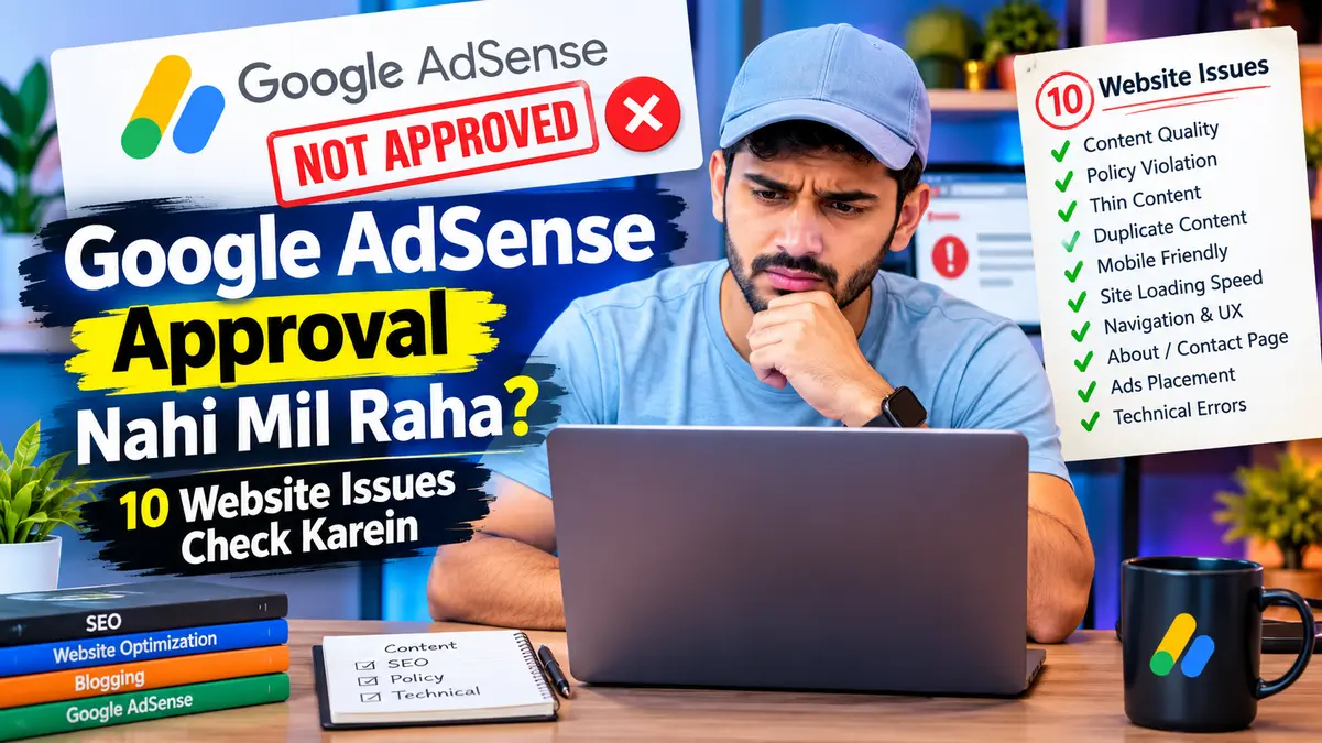 Google AdSense Approval Nahi Mil Raha? 10 Website Issues Check Karein
